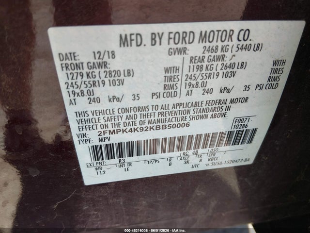 Ford Edge Titanium 2019 2FMPK4K92KBB50006 Image 9