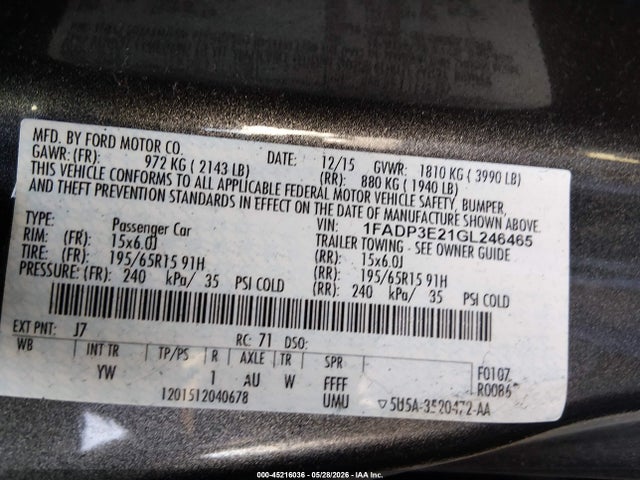 Ford FOCUS S 2016 1FADP3E21GL246465 Image 9