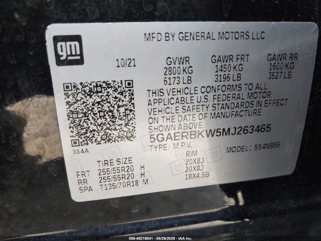 Aukcja sprzedaży 2021 Buick Enclave Fwd Essence, vin: 5GAERBKW5MJ263465, numer aukcji: 45216041