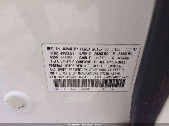 Продаж на аукціоні авто 2008 Acura Rl 3.5, vin: JH4KB16548C004542, номер лоту: 45216058
