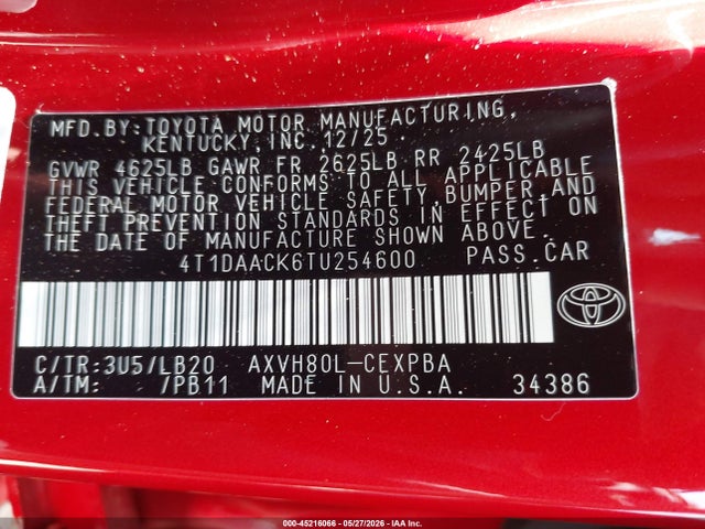Toyota CAMRY XSE 2026 4T1DAACK6TU254600 Image 9