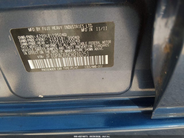 Aukcja sprzedaży 2012 Subaru Impreza 2.0i Premium, vin: JF1GPAC65CH210251, numer aukcji: 45216073