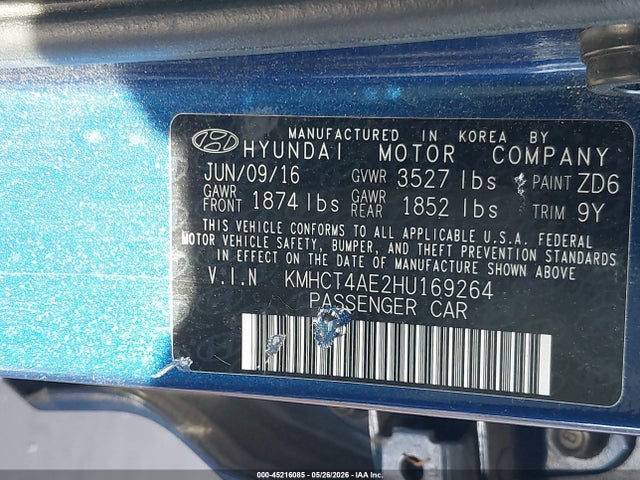 Aukcja sprzedaży 2017 Hyundai Accent Se, vin: KMHCT4AE2HU169264, numer aukcji: 45216085