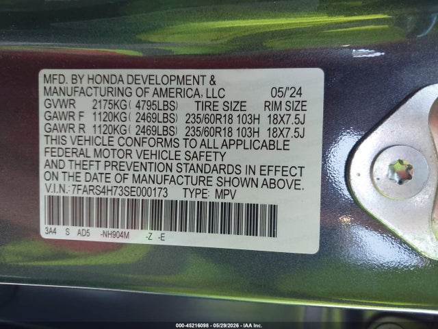 7FARS4H73SE000173 Honda Cr-v Ex-l Awd