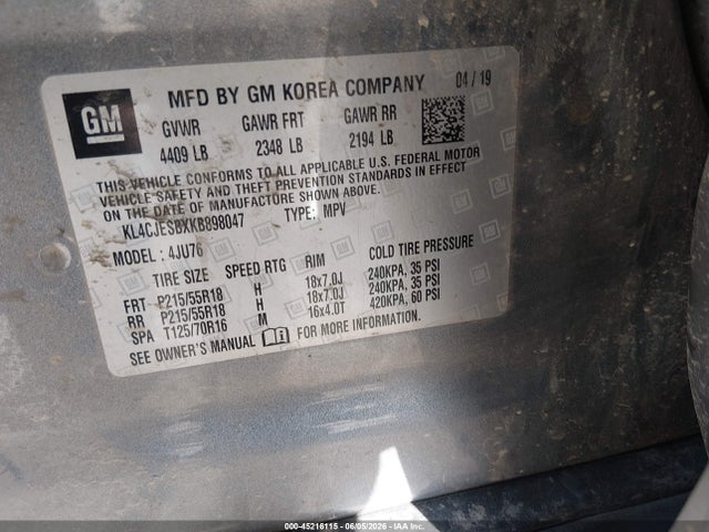 Aukcja sprzedaży 2019 Buick Encore Awd Preferred, vin: KL4CJESBXKB898047, numer aukcji: 45216115