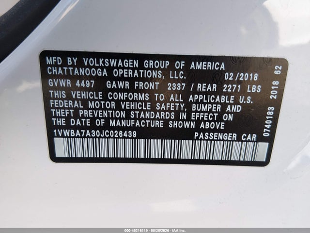 1VWBA7A30JC026439 Volkswagen Passat 2.0t Se