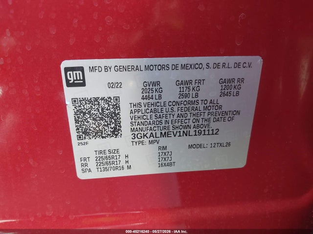 3GKALMEV1NL191112 GMC Terrain Fwd Sle