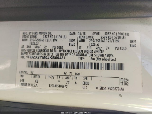 Ford Transit-350 Xlt 2018 1FBZX2YM0JKB09431 Image 9