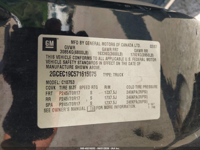 Aukcja sprzedaży 2007 Chevrolet Silverado 1500 Work Truck, vin: 2GCEC19C571615075, numer aukcji: 45216252