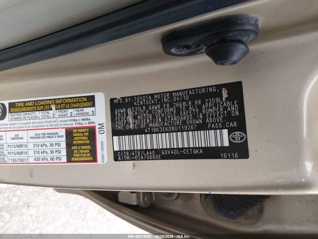 Aukcja sprzedaży 2011 Toyota Camry Xle V6, vin: 4T1BK3EK0BU119267, numer aukcji: 45216282