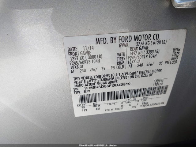 1FM5K8D86FGB40919 Ford EXPLORER XLT