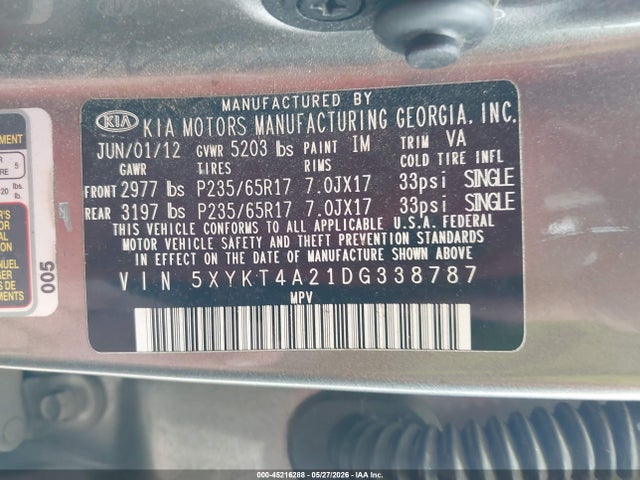 45216288 :رقم المزاد ، 5XYKT4A21DG338787 vin ، 2013 Kia Sorento Lx V6 مزاد بيع