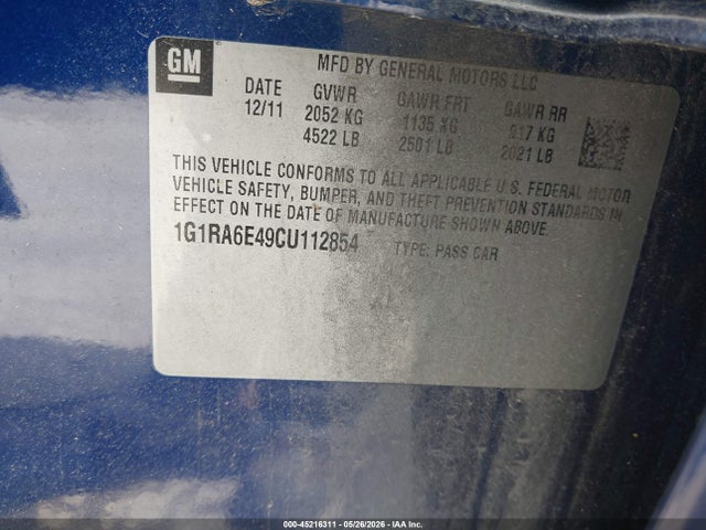 2012 Chevrolet Volt მანქანა იყიდება აუქციონზე, vin: 1G1RA6E49CU112854, აუქციონის ნომერი: 45216311