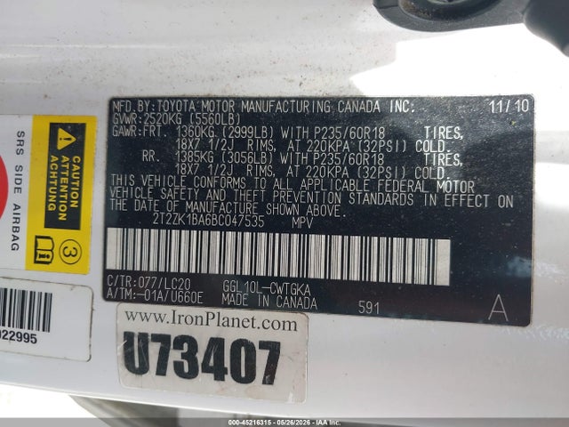 Продаж на аукціоні авто 2011 Lexus Rx 350, vin: 2T2ZK1BA6BC047535, номер лоту: 45216315
