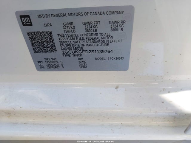 Aukcja sprzedaży 2025 Chevrolet Silverado 1500 4wd  Short Bed Ltz, vin: 2GCUKGED2S1139764, numer aukcji: 45216319