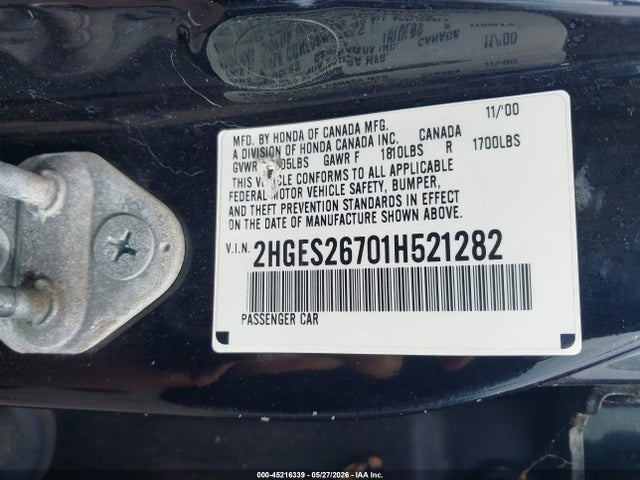 45216339 :رقم المزاد ، 2HGES26701H521282 vin ، 2001 Honda Civic Ex مزاد بيع