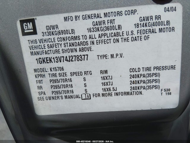 Продажа на аукционе авто 2004 Gmc Yukon Sle, vin: 1GKEK13V74J278377, номер лота: 45216346