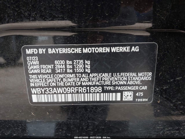 Продаж на аукціоні авто 2024 Bmw I4 Gran Coupe M50, vin: WBY33AW09RFR61898, номер лоту: 45216350