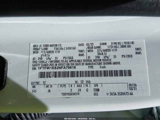 Ford F-150 Xl 2022 1FTFW1E82NFA79818 Image 9