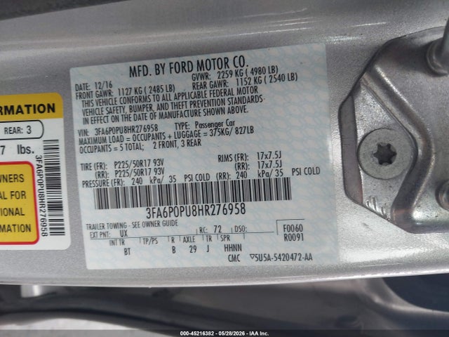 Ford Fusion Energi Se Luxury 2017 3FA6P0PU8HR276958 Image 9
