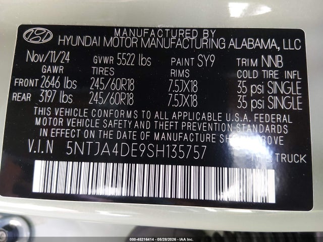 Продажа на аукционе авто 2025 Hyundai Santa Cruz Se, vin: 5NTJA4DE9SH135757, номер лота: 45216414