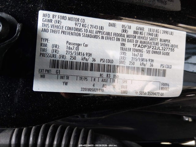 Продажа на аукционе авто 2018 Ford Focus Se, vin: 1FADP3F22JL327755, номер лота: 45216433