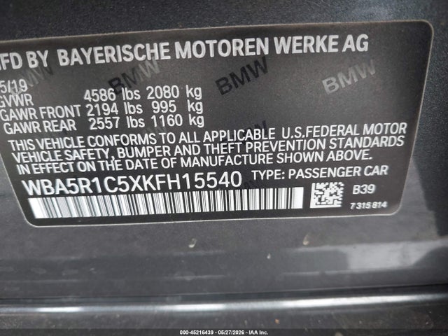Aukcja sprzedaży 2019 Bmw 330i, vin: WBA5R1C5XKFH15540, numer aukcji: 45216439