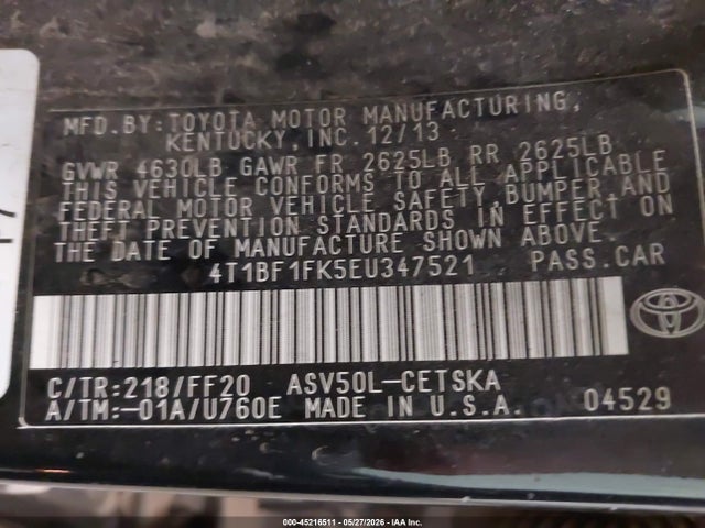Auction sale of the 2014 Toyota Camry Se, vin: 4T1BF1FK5EU347521, lot number: 45216511