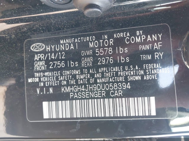 Продажа на аукционе авто 2013 Hyundai Equus Signature, vin: KMHGH4JH9DU058394, номер лота: 45216527