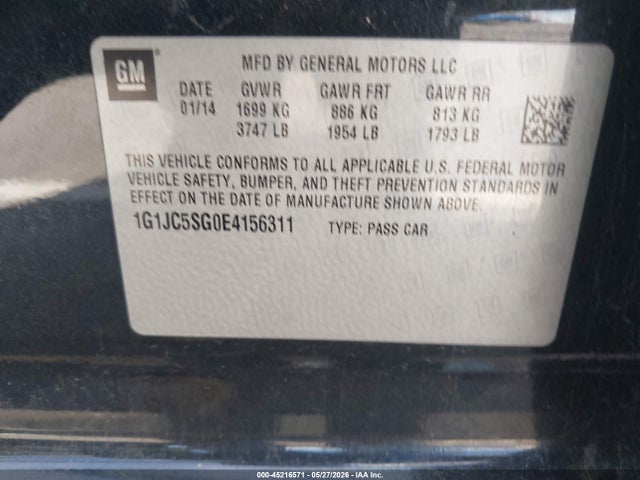 Chevrolet Sonic Lt Auto 2014 1G1JC5SG0E4156311 Image 9
