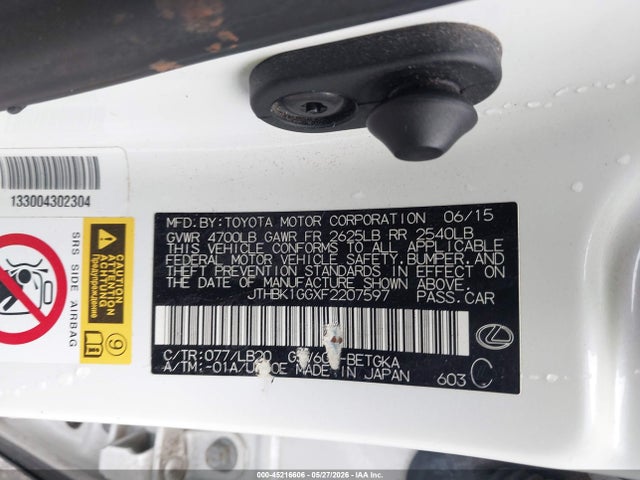 Продажа на аукционе авто 2015 Lexus Es 350, vin: JTHBK1GGXF2207597, номер лота: 45216606