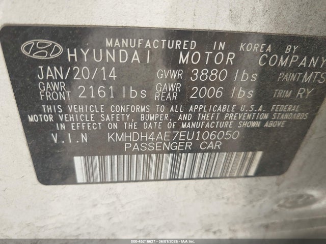 Продажа на аукционе авто 2014 Hyundai Elantra Limited, vin: KMHDH4AE7EU106050, номер лота: 45216627