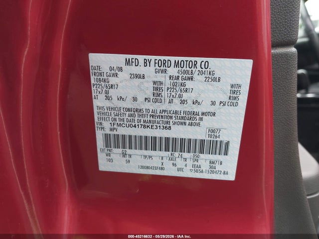 Продаж на аукціоні авто 2008 Ford Escape Limited, vin: 1FMCU04178KE31368, номер лоту: 45216632
