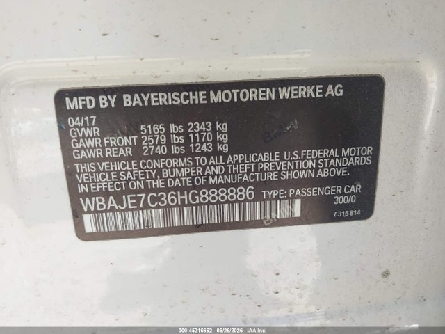 Продажа на аукционе авто 2017 Bmw 540i Xdrive, vin: WBAJE7C36HG888886, номер лота: 45216662