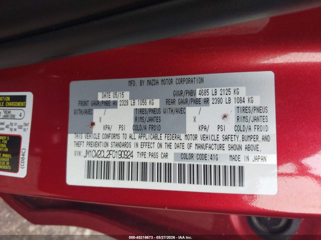 Aukcja sprzedaży 2015 Mazda Mazda5 Touring, vin: JM1CW2CL2F0190924, numer aukcji: 45216673