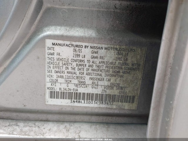 Продажа на аукционе авто 2005 Nissan Altima 3.5 Sl, vin: 1N4BL11D15C383952, номер лота: 45216684
