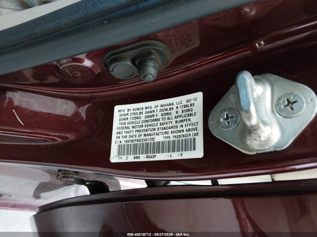 Aukcja sprzedaży 2012 Honda Civic Ex, vin: 19XFB2F85CE041202, numer aukcji: 45216712