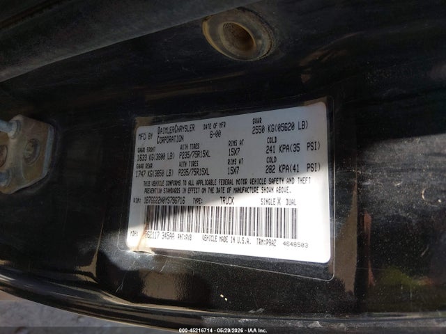 Aukcja sprzedaży 2000 Dodge Dakota Slt/sport, vin: 1B7GG22N0YS796716, numer aukcji: 45216714