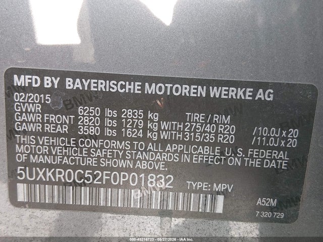 5UXKR0C52F0P01832 BMW X5 Xdrive35i