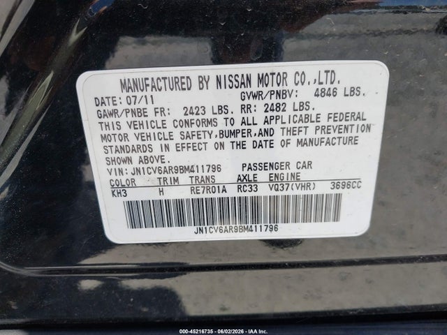 Продаж на аукціоні авто 2011 Infiniti G37x, vin: JN1CV6AR9BM411796, номер лоту: 45216735