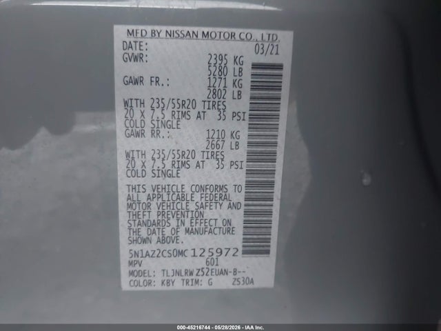 Nissan Murano Sl Intelligent Awd 2021 5N1AZ2CS0MC125972 Image 9