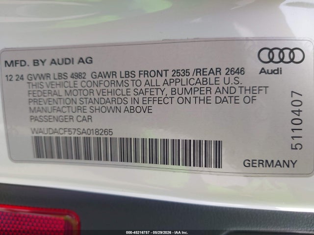 WAUDACF57SA018265 Audi A5 Sportback Premium 45 Tfsi S Line Quattro S Tronic