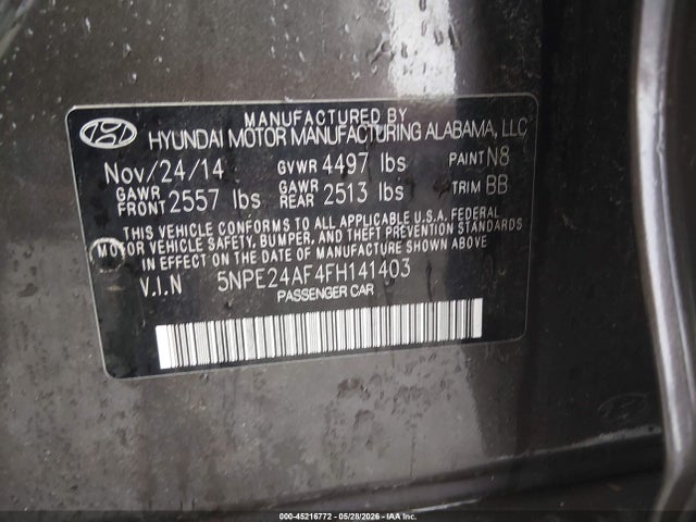 Hyundai SONATA SE 2015 5NPE24AF4FH141403 Image 9