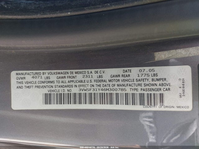 Продаж на аукціоні авто 2006 Volkswagen New Beetle 2.5, vin: 3VWSF31Y46M300785, номер лоту: 45216776