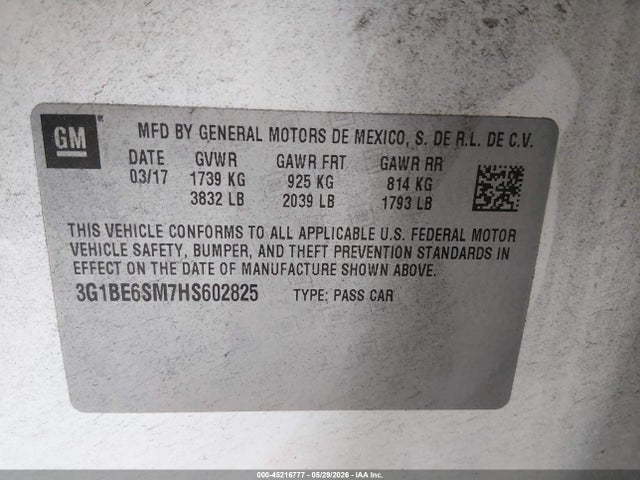 3G1BE6SM7HS602825 Chevrolet Cruze Lt Auto