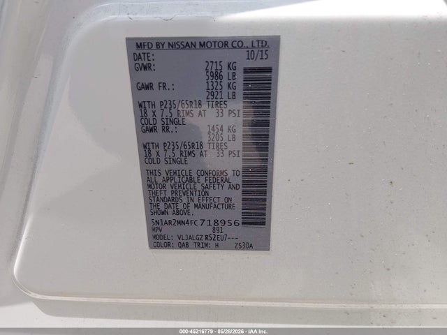 Nissan Pathfinder Sl 2015 5N1AR2MN4FC718956 Image 9