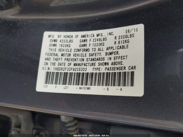 Honda ACCORD LX 2015 1HGCR2F33FA205333 Image 9