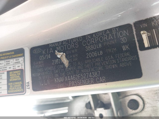 Aukcja sprzedaży 2015 Kia Forte Lx, vin: KNAFX4A62F5274387, numer aukcji: 45216792