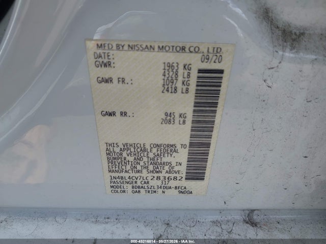 1N4BL4CV7LC283682 Nissan Altima Sr Fwd