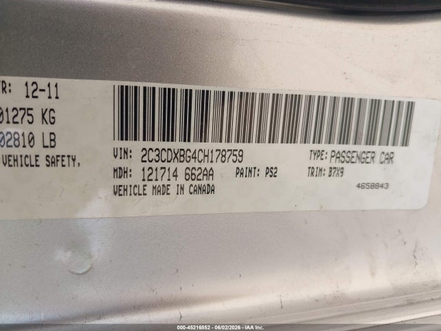 Продажа на аукционе авто 2012 Dodge Charger Se, vin: 2C3CDXBG4CH178759, номер лота: 45216852